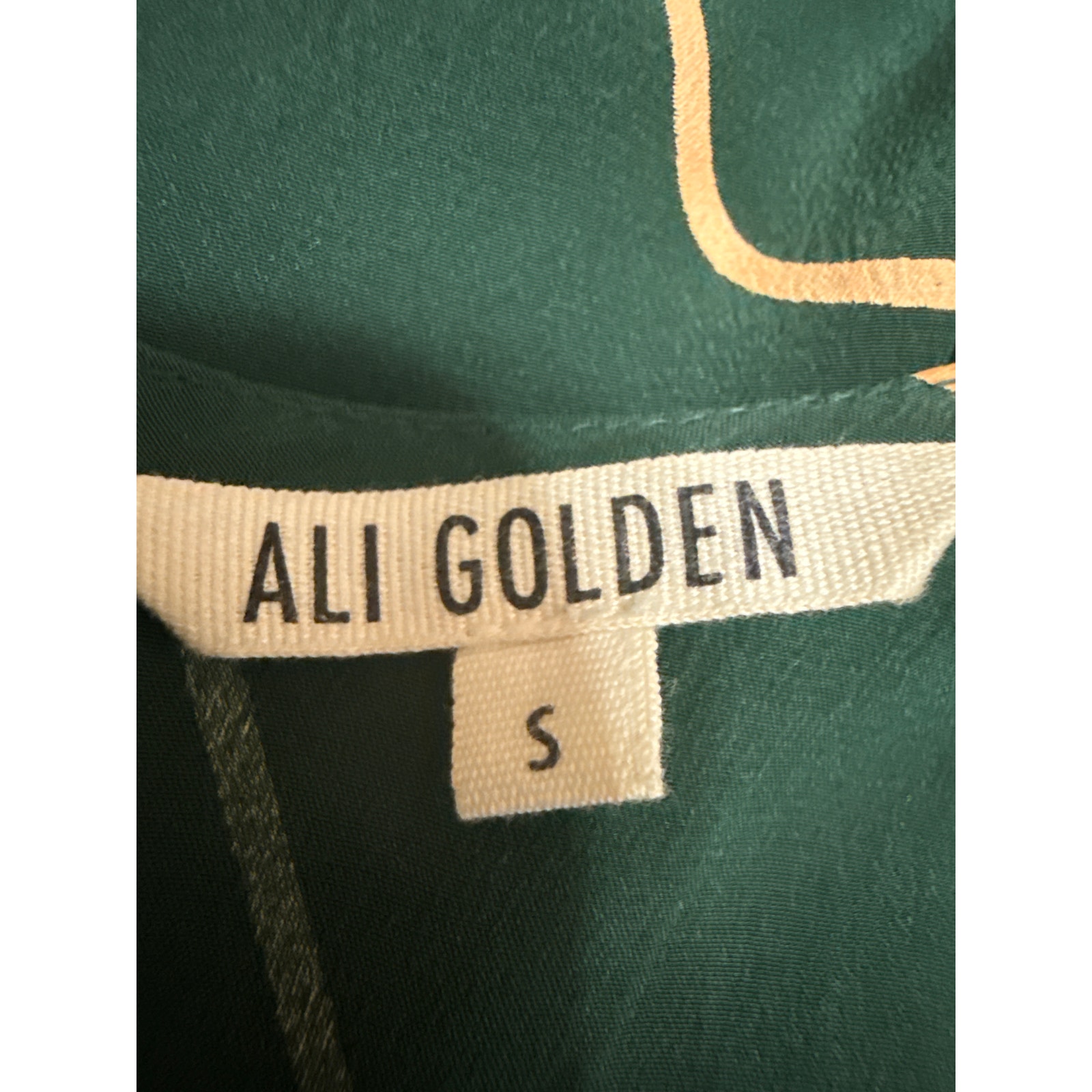 Ali Golden Women's Green Gold Silk Abstract Short Sleeve V Neck Crop Jumpsuit S — image 5 of 6
